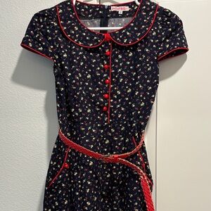 Trollied Dolly- Purchased from ModCloth- Floral Midi Dress with Red Accents